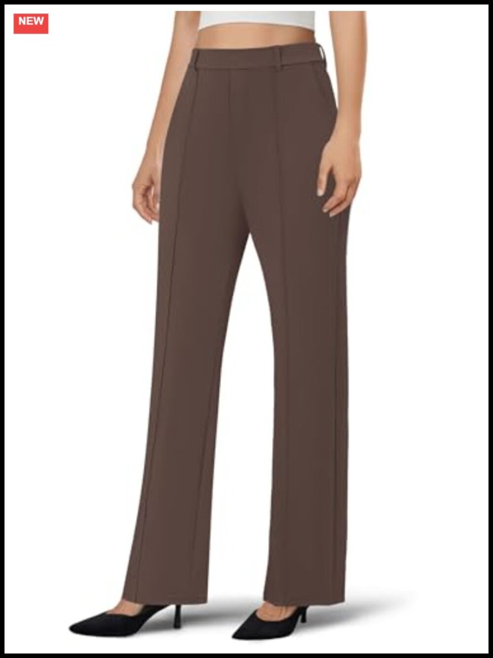 Women's Stretchy High Waisted Wide Leg Work Trousers with Pockets